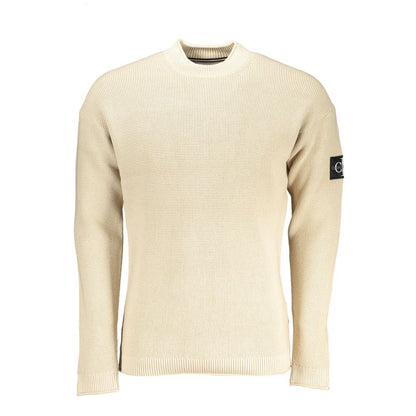 Beige Crew Neck Cotton Blend Sweater