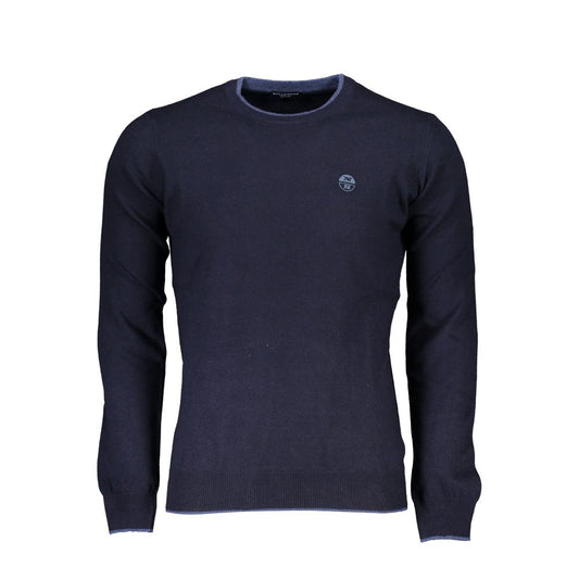 Sleek Blue Crew Neck Sweater with Embroidery