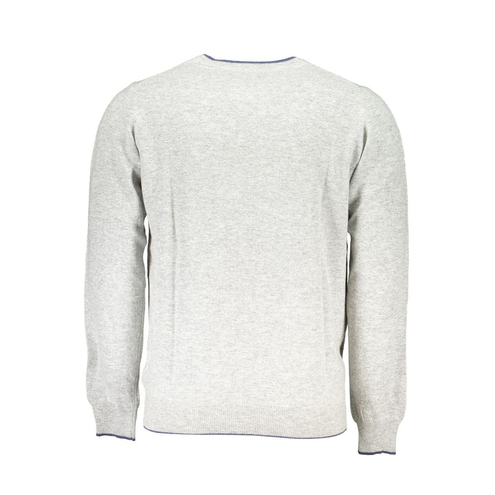 Gray Crew Neck Sweater with Contrast Details