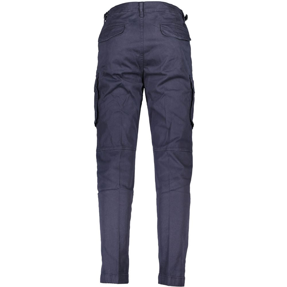 Chic Blue Cotton Blend Trousers with Logo Detail