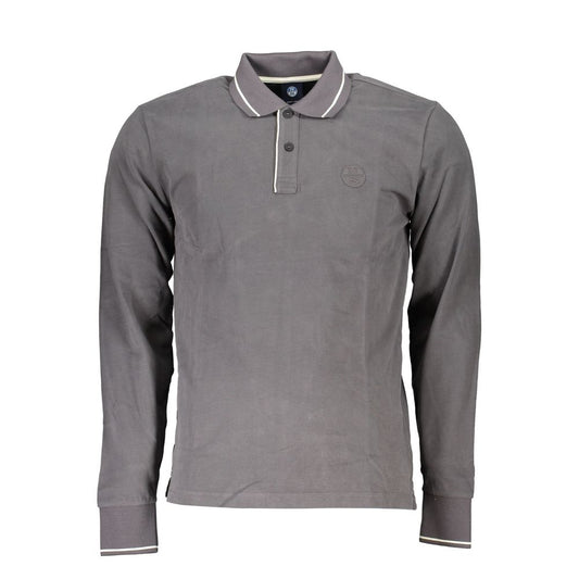 Sleek Gray Long-Sleeve Polo with Contrast Details