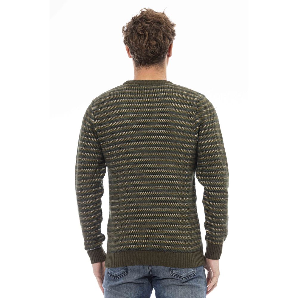 Elegant Green Crewneck Wool-Blend Sweater