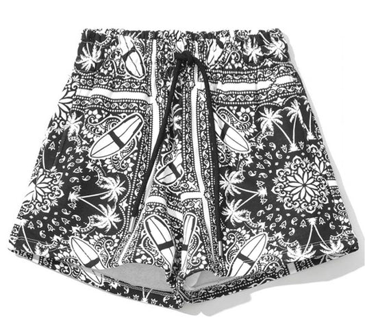 Chic Monochrome Palms Cotton Shorts