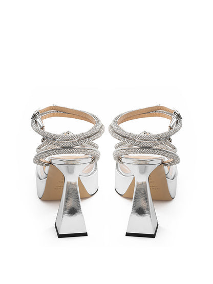 Elegant Silver Double Bow Platform Sandals