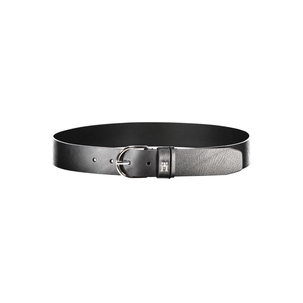 Elegant Black Leather Belt with Metal Buckle