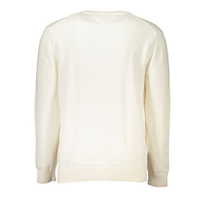 Chic White Crew Neck Cotton Sweater