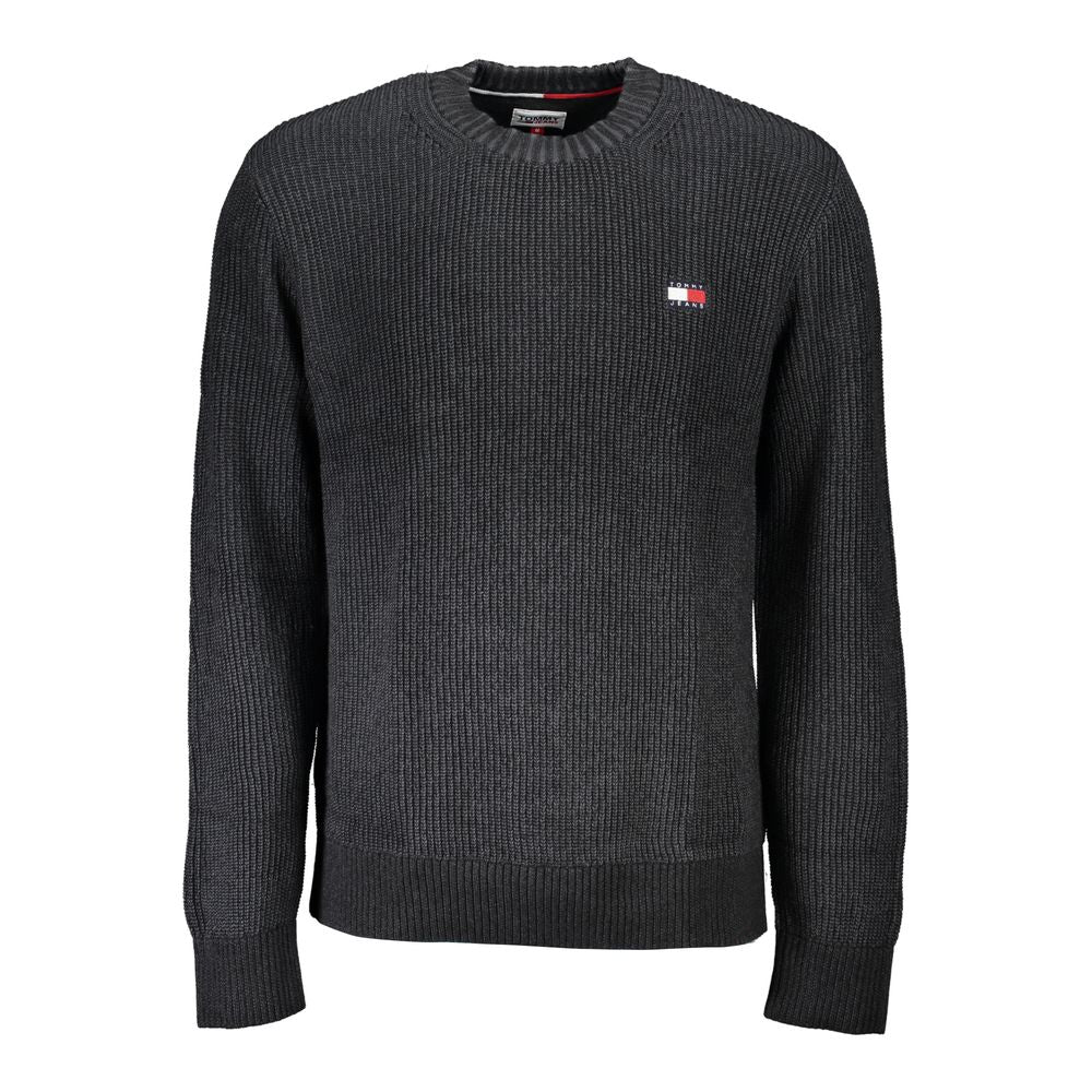 Elegant Crew Neck Cotton Sweater - Classic Black