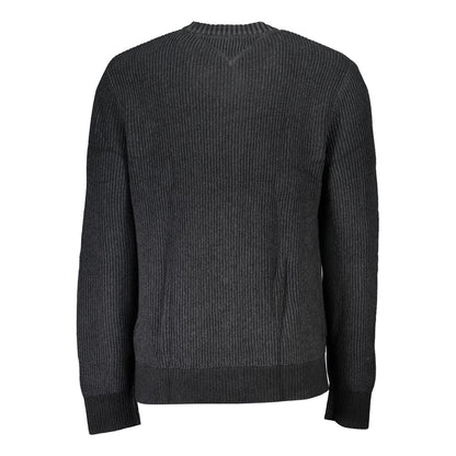 Elegant Crew Neck Cotton Sweater - Classic Black