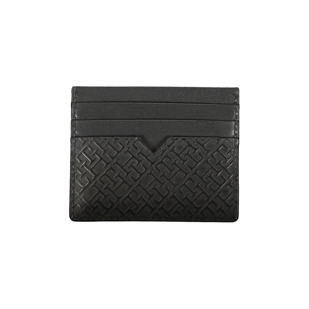 Sleek Black Leather Card Holder with Contrast Detail