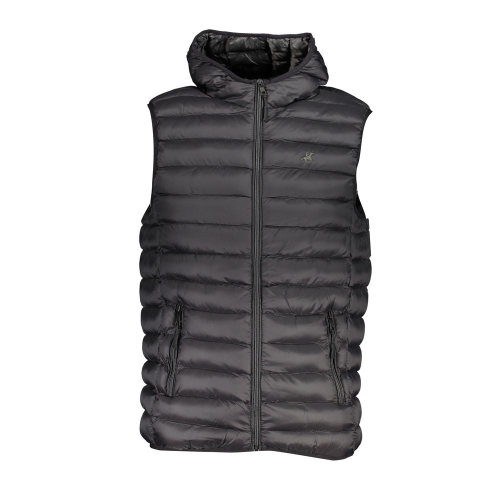 Sleek Sleeveless Hooded Black Jacket