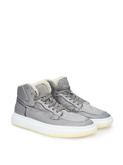 Elevated Grey High-Top Fur-Lined Sneakers