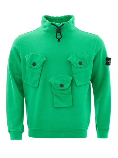 Elegant Green Cotton Jumper with Iconic Patch