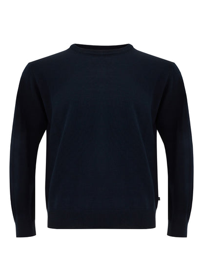 Elegant Blu Wool Round Neck Jumper - Regular Fit