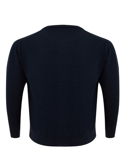 Elegant Blu Wool Round Neck Jumper - Regular Fit