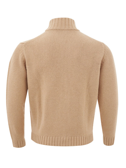 Elegant Beige Woolen Turtleneck Sweater