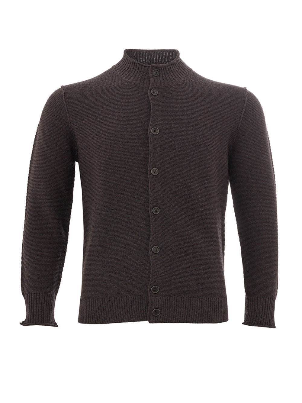 Elegant Brown Wool Turtleneck Cardigan