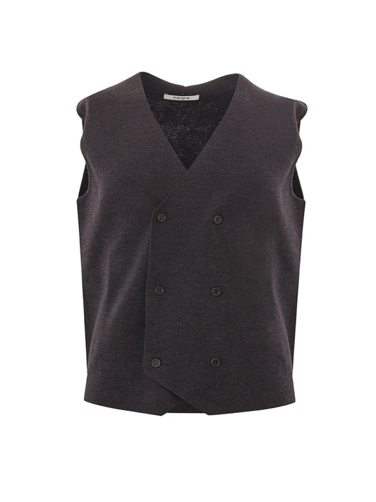 Elegant Wool Gilet in Dark Grey with Double Breast