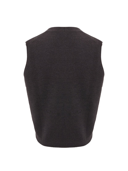 Elegant Wool Gilet in Dark Grey with Double Breast