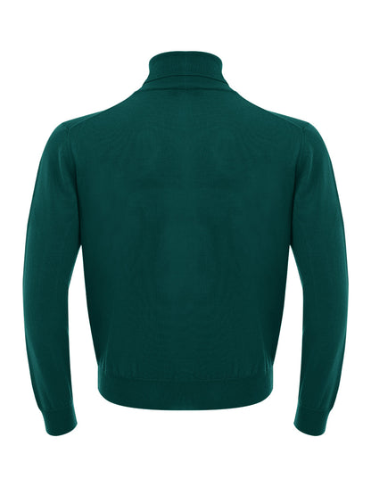 Elegant Green Turtleneck Wool Jumper