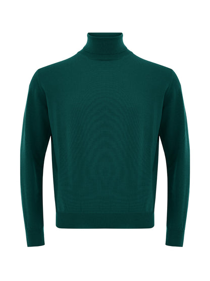 Elegant Green Turtleneck Wool Jumper