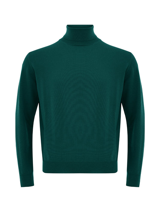 Elegant Green Turtleneck Wool Jumper