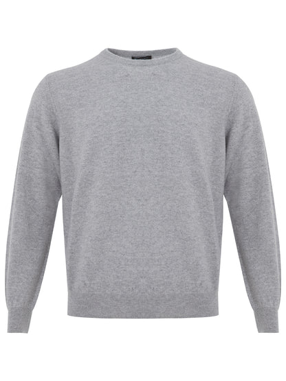 Elegant Grey Round Neck Cashmere Sweater