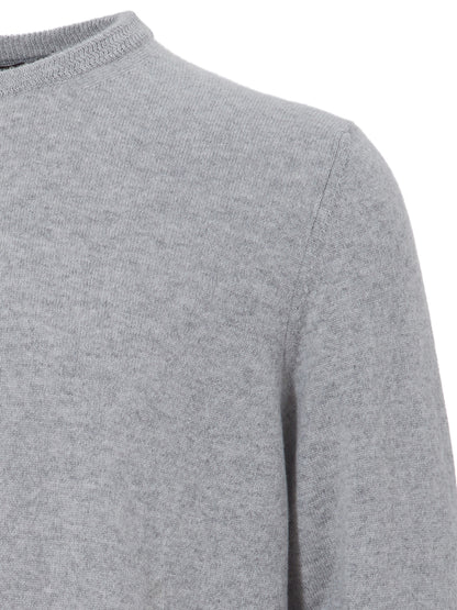 Elegant Grey Round Neck Cashmere Sweater