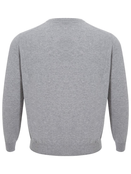 Elegant Grey Round Neck Cashmere Sweater