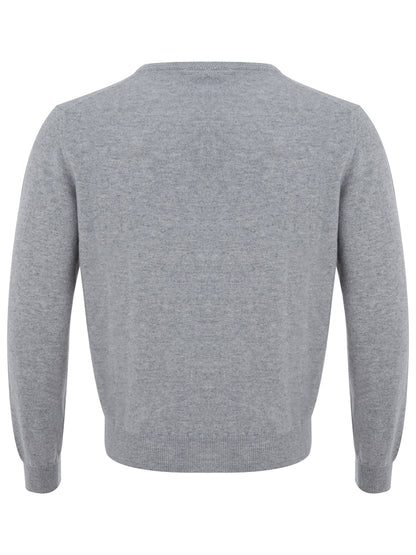 Elegant Grey Cashmere V-Neck Sweater