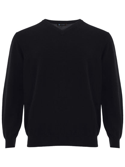 Elegant Black V-Neark Cashmere Sweater