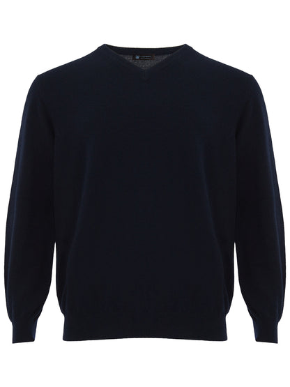 Navy Blue V-Neck Cashmere Sweater