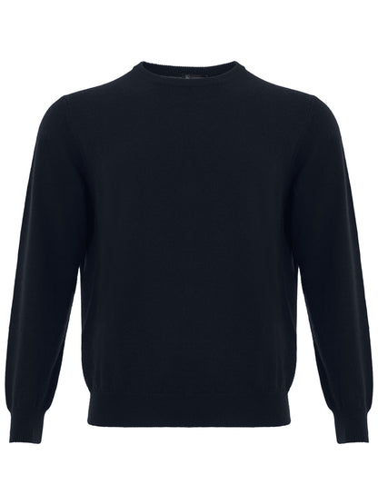 Elegant Navy Round Neck Cashmere Sweater