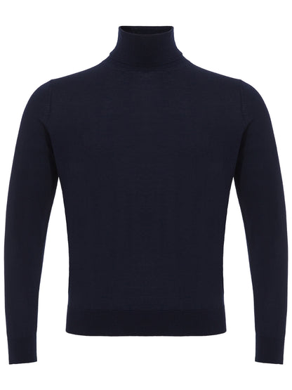 Navy Cashmere-Silk Blend Turtleneck Sweater