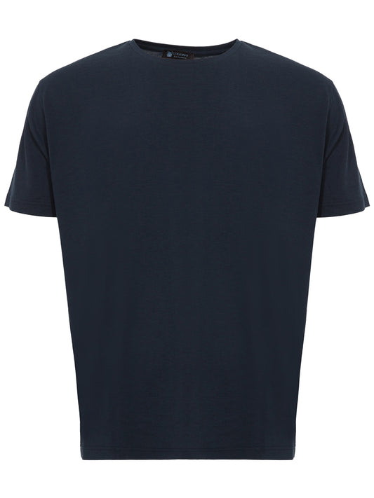 Elegant Blue Silk-Cotton Blend T-Shirt