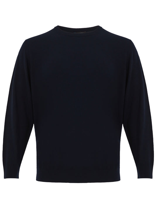 Elegant Blue Wool Round Neck Sweater