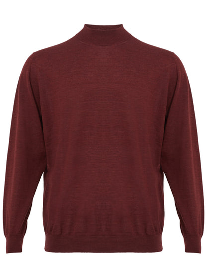 Bordeaux Mock Neck Cashmere Silk Blend Sweater