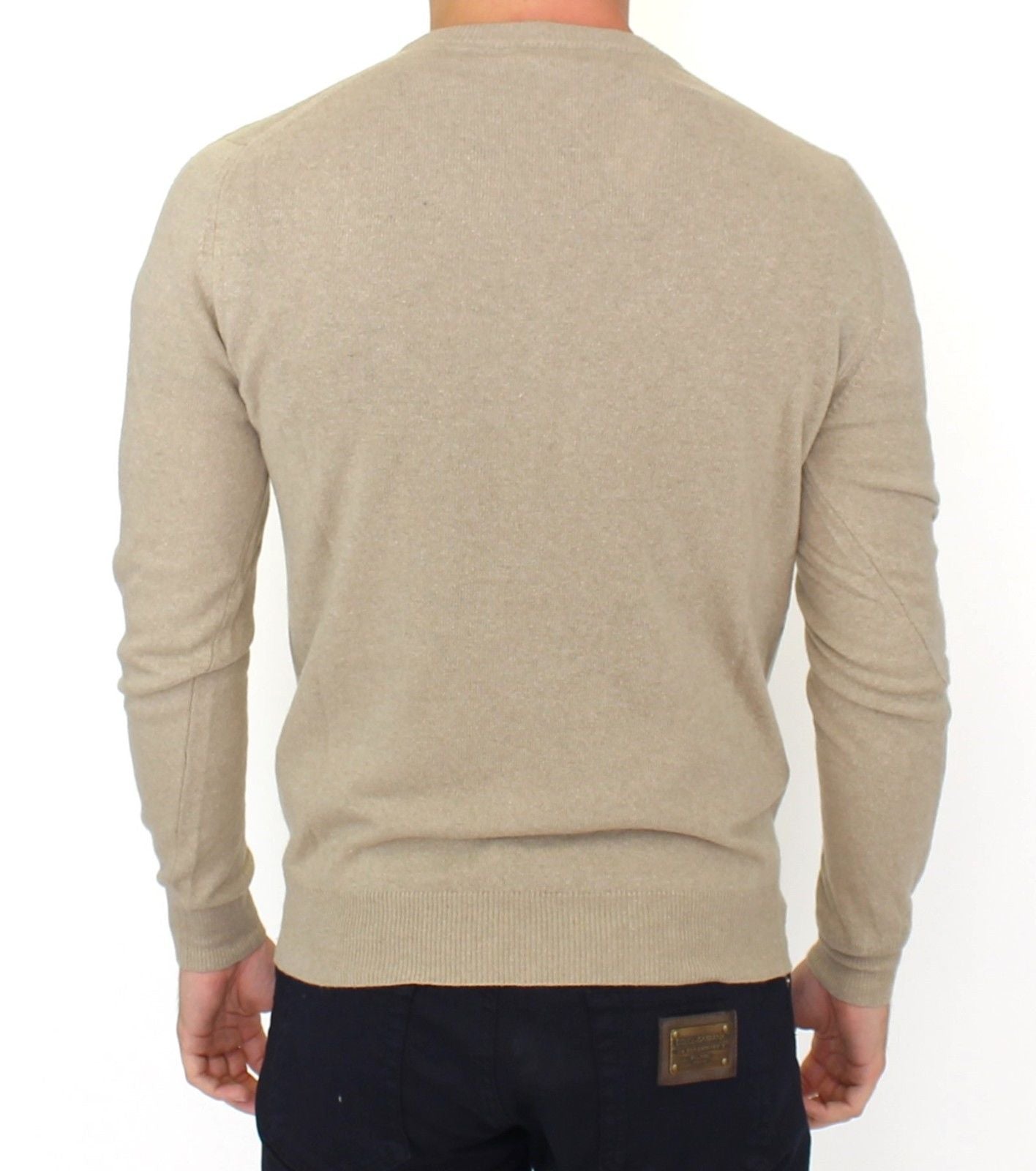 Chic Beige Crewneck Wool Blend Pullover