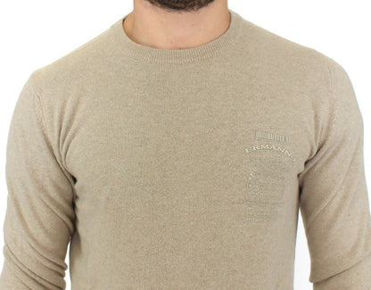 Chic Beige Crewneck Wool Blend Pullover