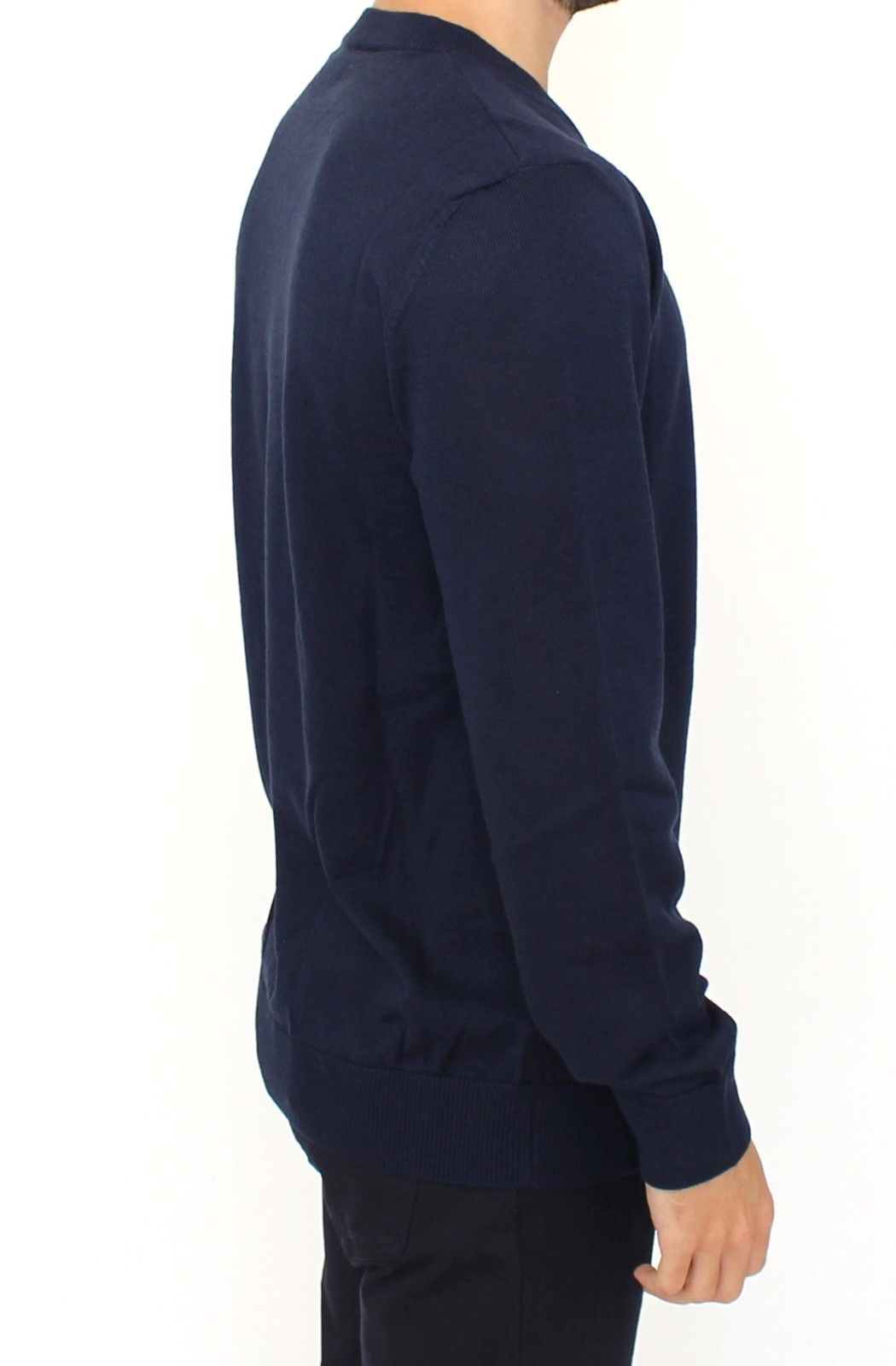 Elegant Blue V-Neck Wool Blend Pullover