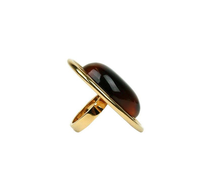 Women's Oval Brown Tortoise Shell Gold Ring