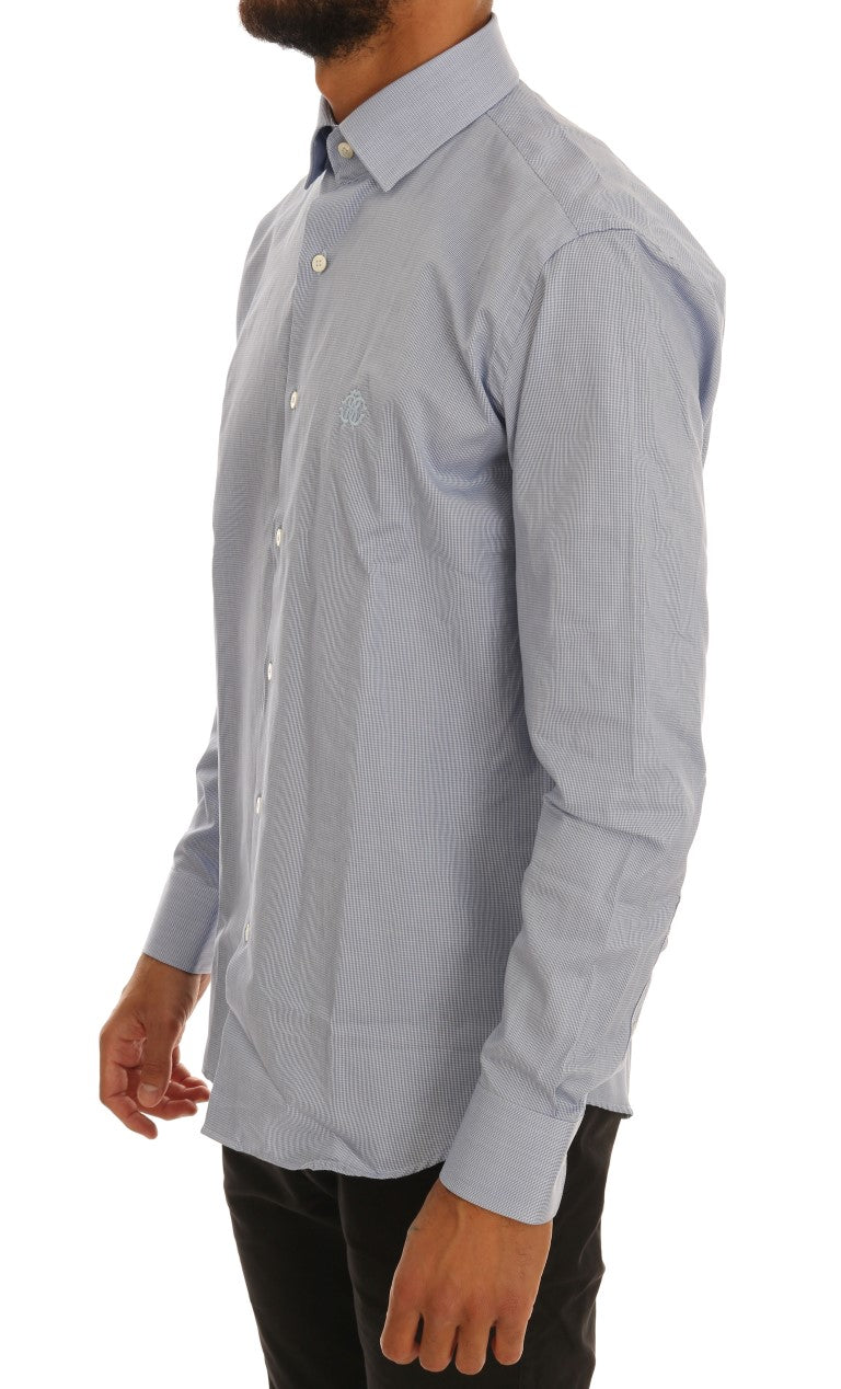 Elegant Blue Checkered Formal Dress Shirt