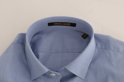 Elegant Blue Checkered Formal Dress Shirt