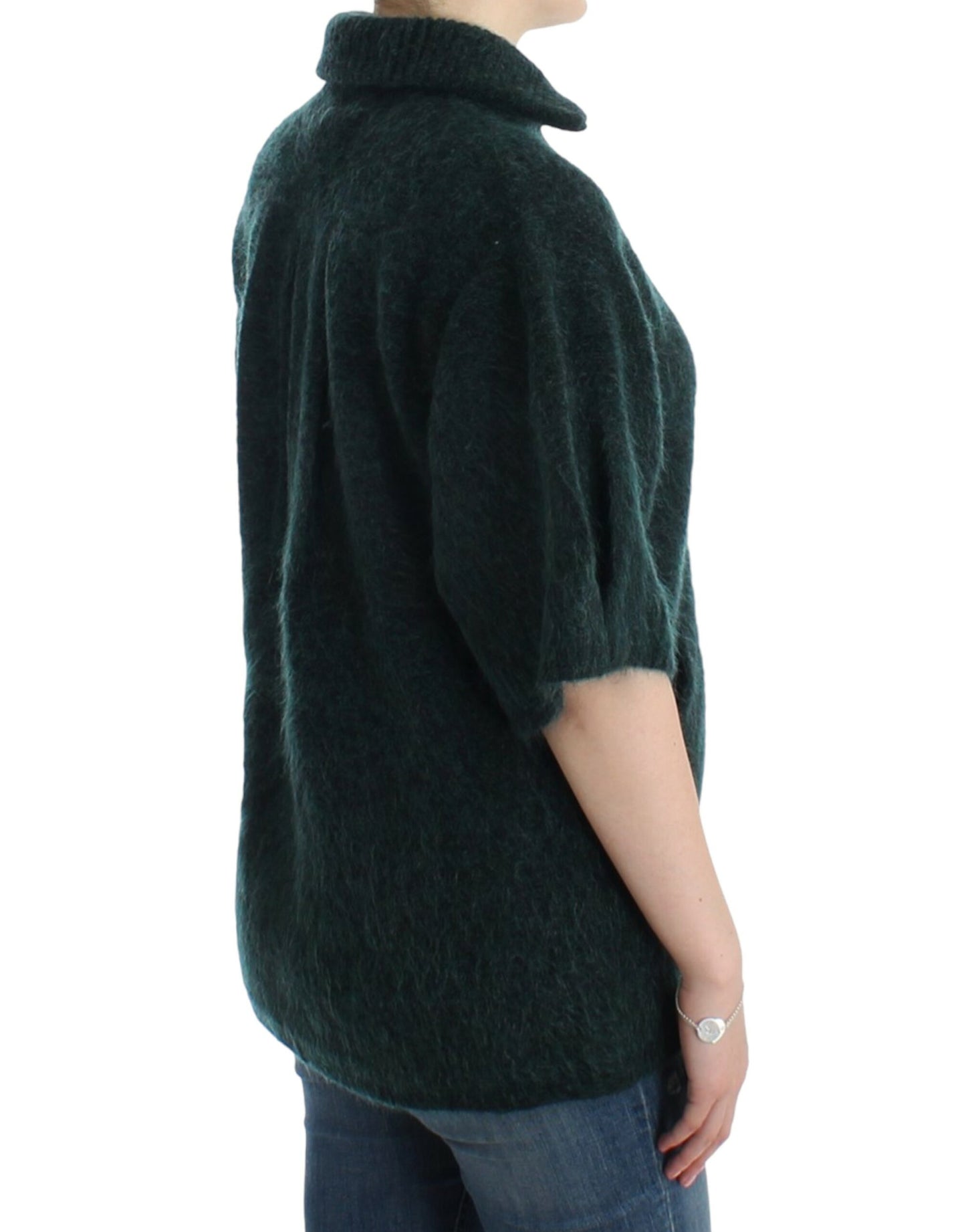 Elegant Green Wool-Mohair Blend Cardigan