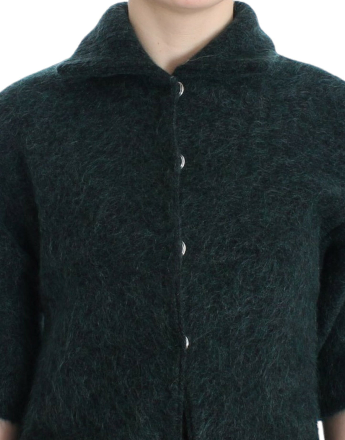 Elegant Green Wool-Mohair Blend Cardigan