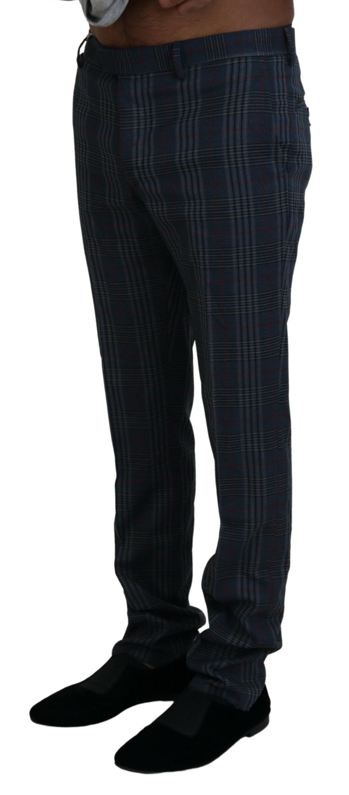 Gray Pure Wool Men Checkered Pants