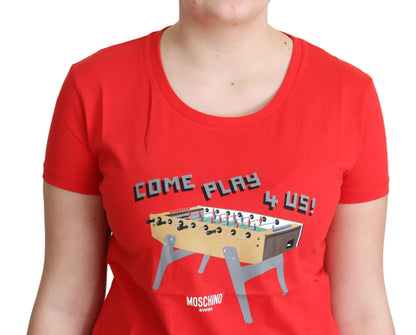 Red Cotton Come Play 4 Us Print Tops Blouse T-shirt