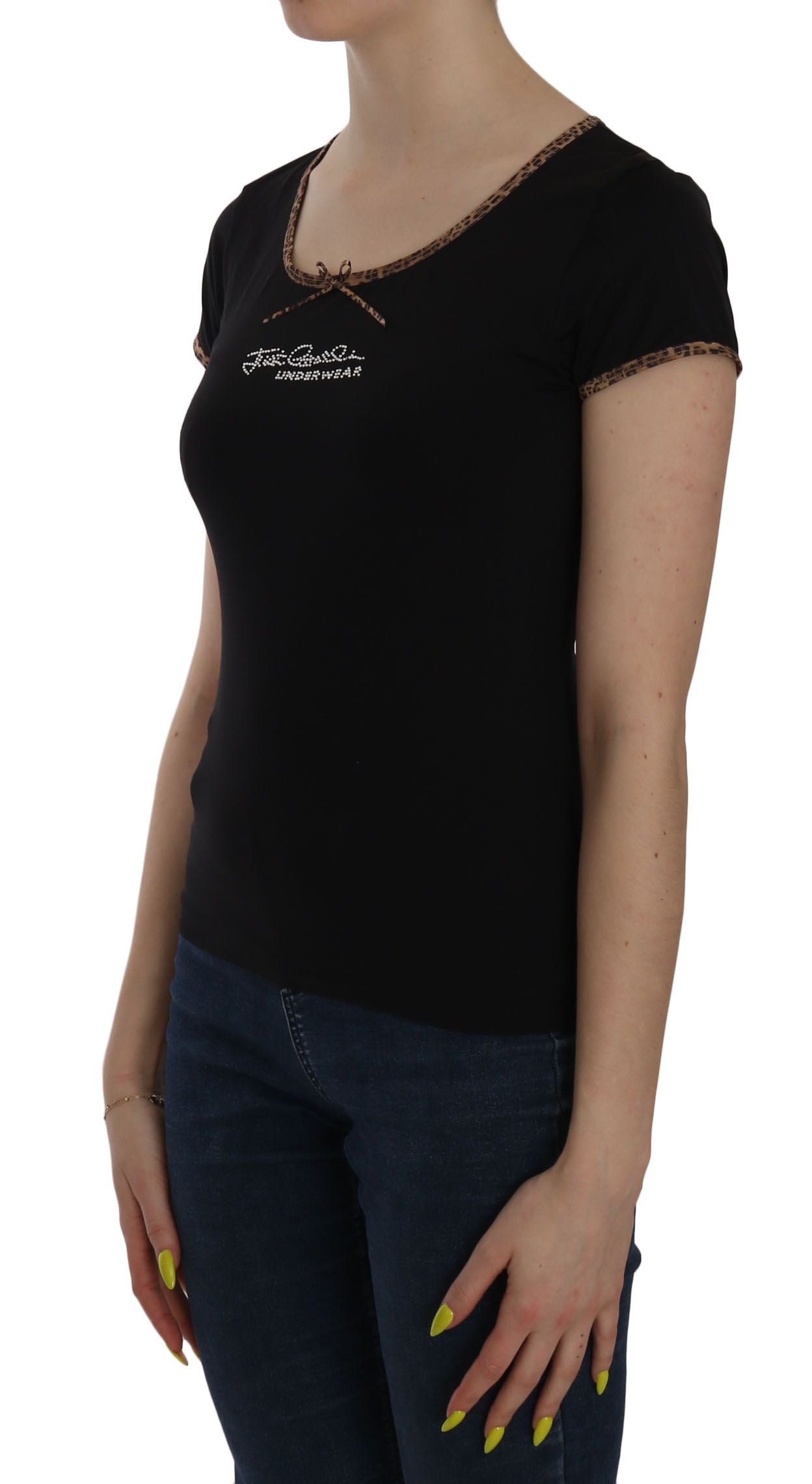 Elegant Black Beaded Short Sleeve Top