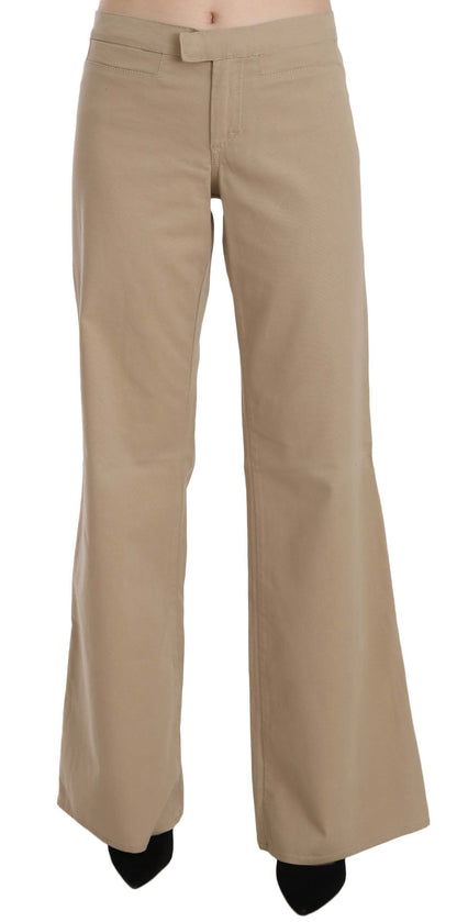 Beige Mid Waist Flared Luxury Trousers