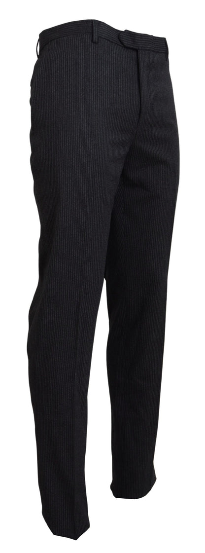 Black Wool Striped Straight Fit Men Pants