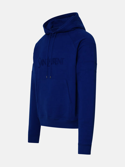 Chic Blue Cotton Hoodie with Embroidered Logo